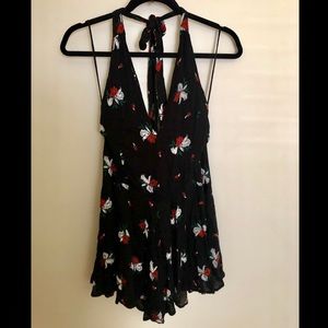 Free people, black open back halter romper, 12